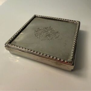 Vintage Square Silver-Tone Trinket Box with Beaded Edge pre-owned